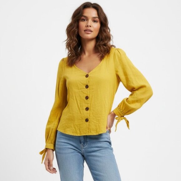 URBAN OUTFITTERS Mustard Yellow Women's Top Blouse Size S-P - Picture 1 of 9